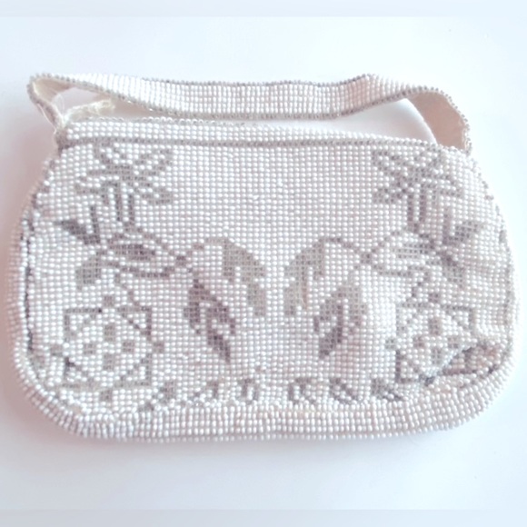 Antique Art Deco Cream Beaded Evening Clutch Purse - Picture 3 of 6